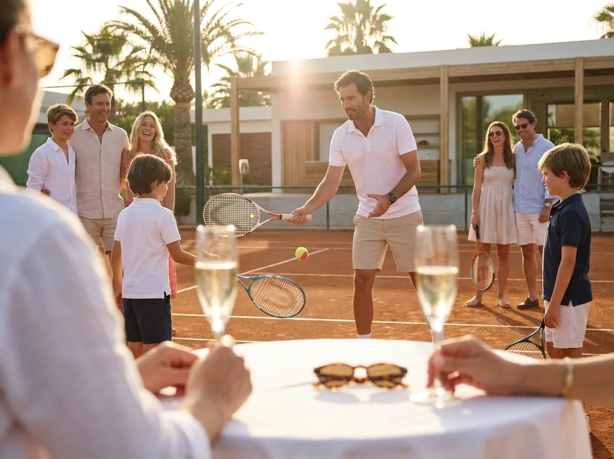 Family tennis time at the resort