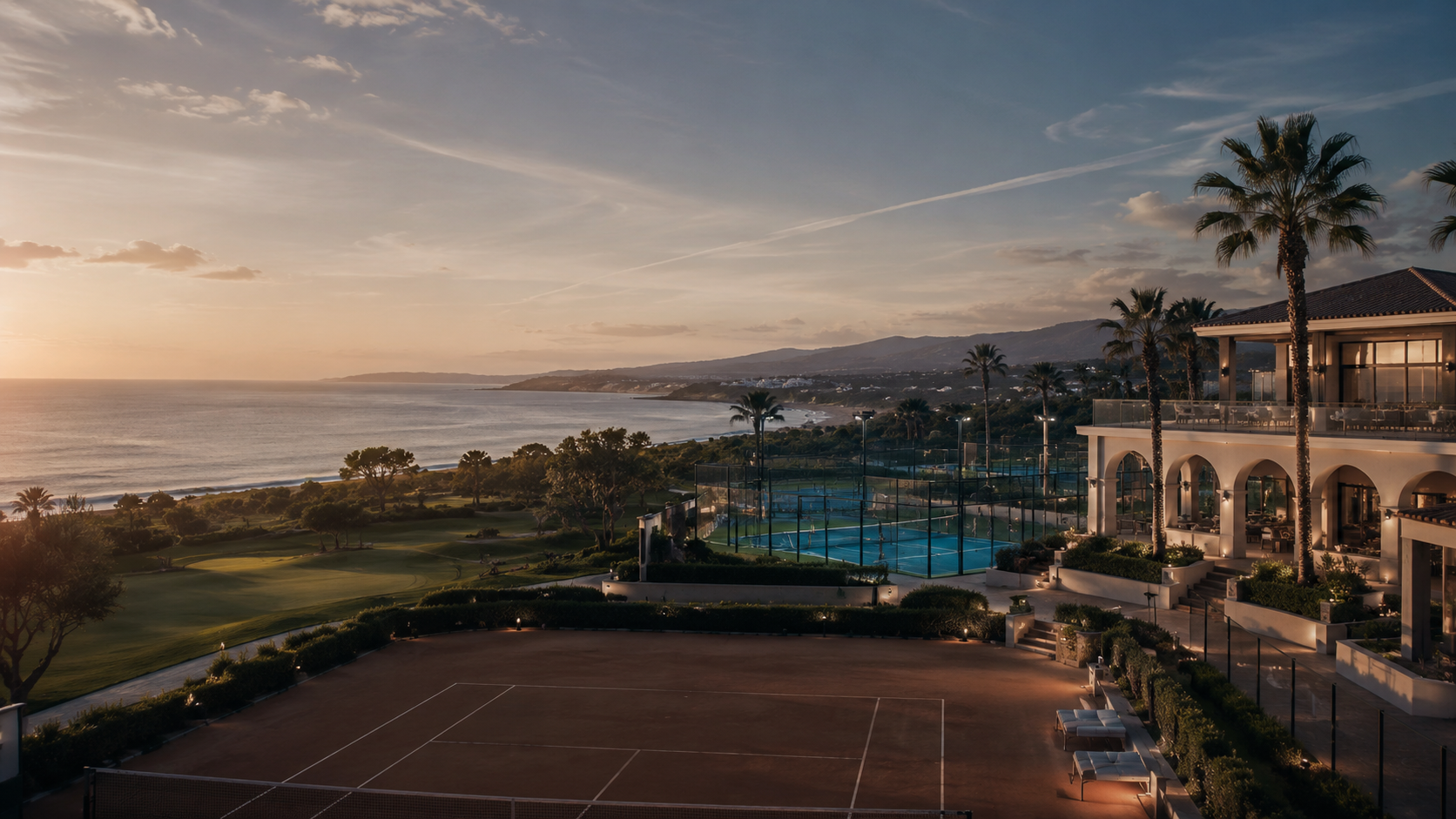 Luxury coastal sports resort with tennis courts